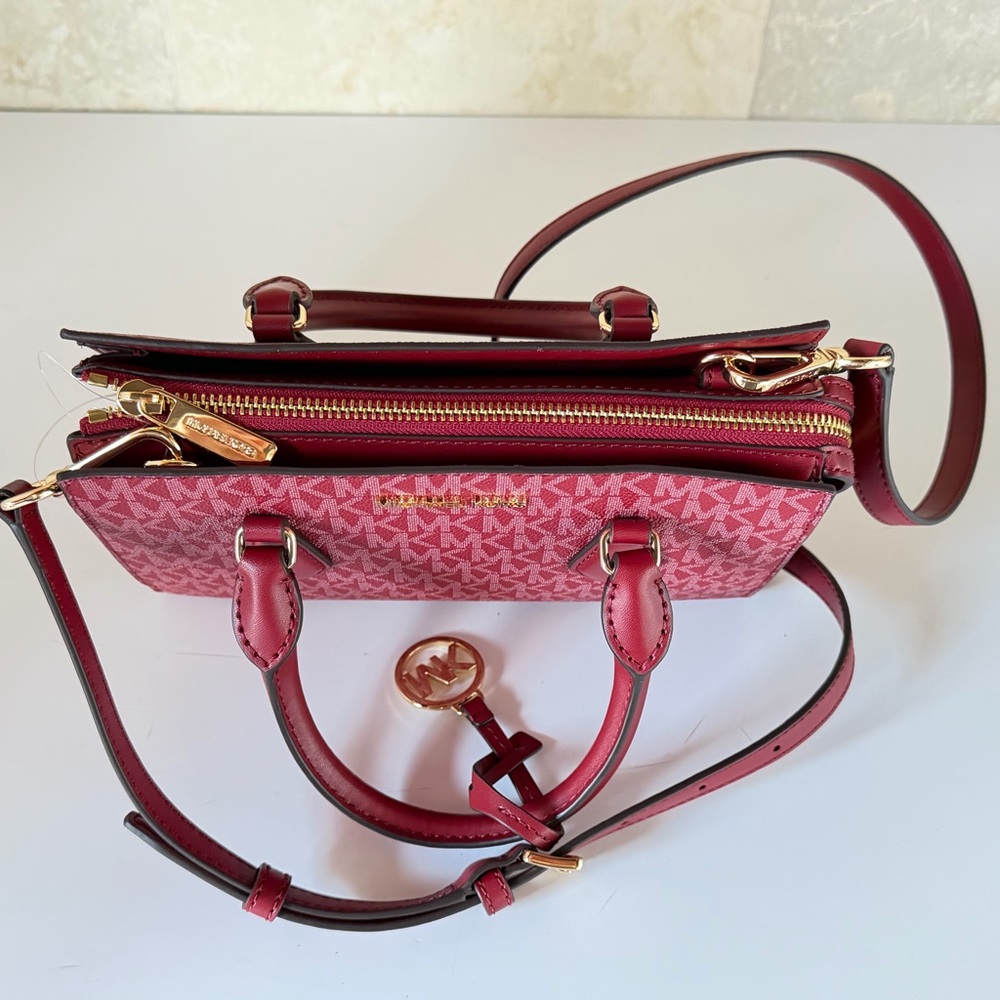 Michael Kors Sheila SM Satchel Shoulder Crossbody Bag MK Cherry Multi - Picture 8 of 15